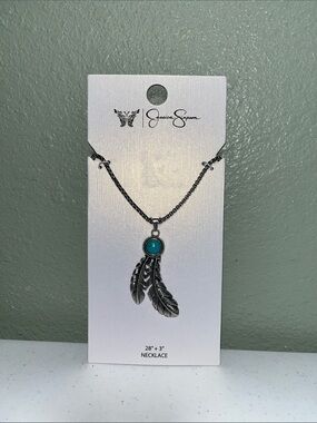 Jessica Simpson Silver Feather Necklace with Turquoise Accent